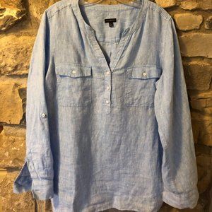 Talbots - Blouse - Long Sleeve - Linen - Faded Blue - Sz L
